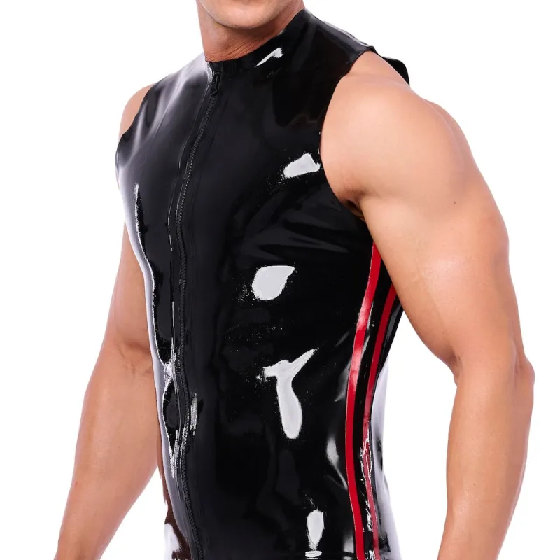 XRUB Latex Débardeur en latex Xrub avec Zip Noir-Rouge